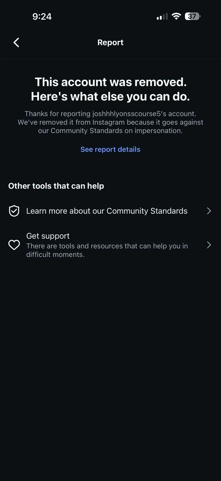 Instagram takedown proof 1